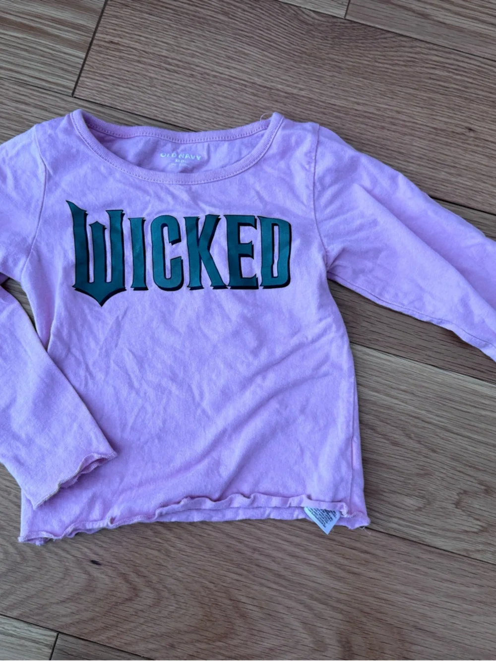 Old Navy Pink Long Sleeve Tee with Green "WICKED" Graphic - Picture 2 of 2